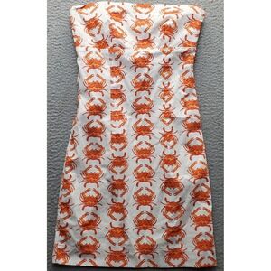 Just Madras Dress Womens 4 Multicolor Crab Print Strapless Back Tie Side Zip